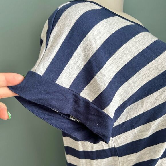 Cable & Gauge Blue and Gray Stripped Pom Pom Short Sleeve Shirt Size Small - Picture 3 of 7